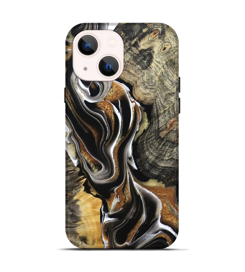iPhone 14 Wood Live Edge Phone Case - Tamiko (Black & White, 800725)
