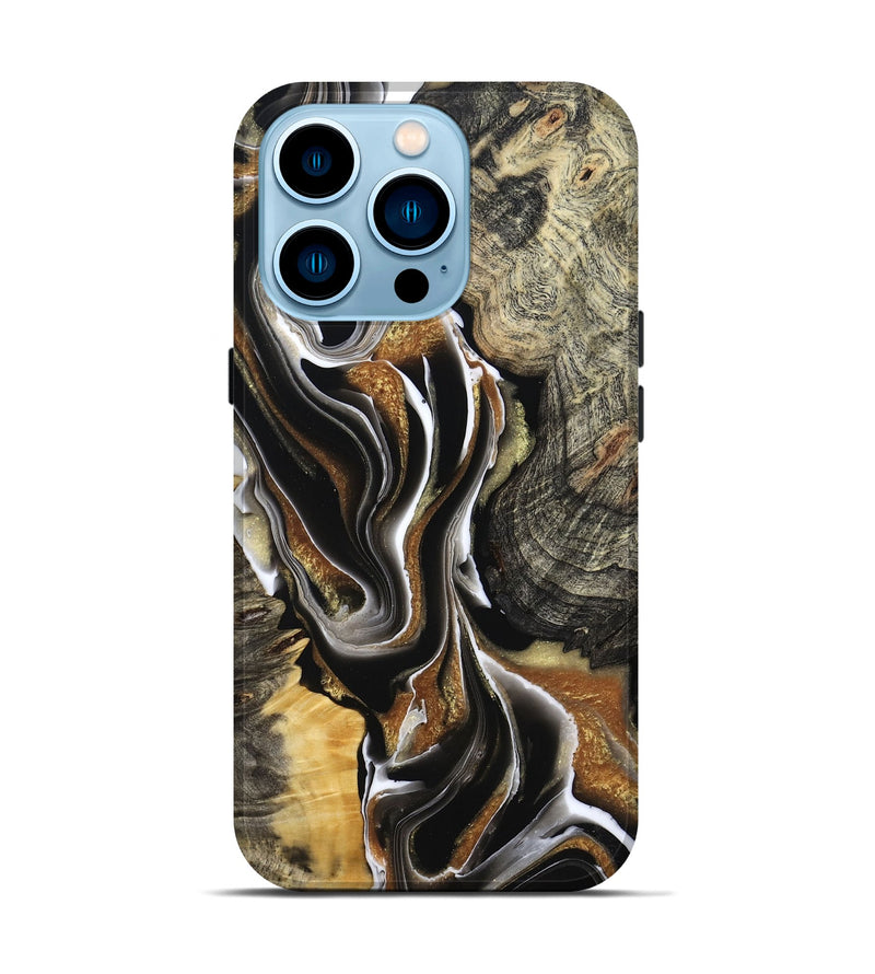 iPhone 14 Pro Wood Live Edge Phone Case - Tamiko (Black & White, 800725)