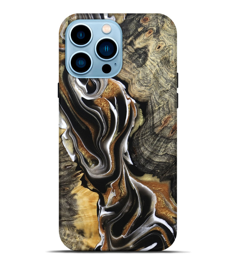 iPhone 14 Pro Max Wood Live Edge Phone Case - Tamiko (Black & White, 800725)