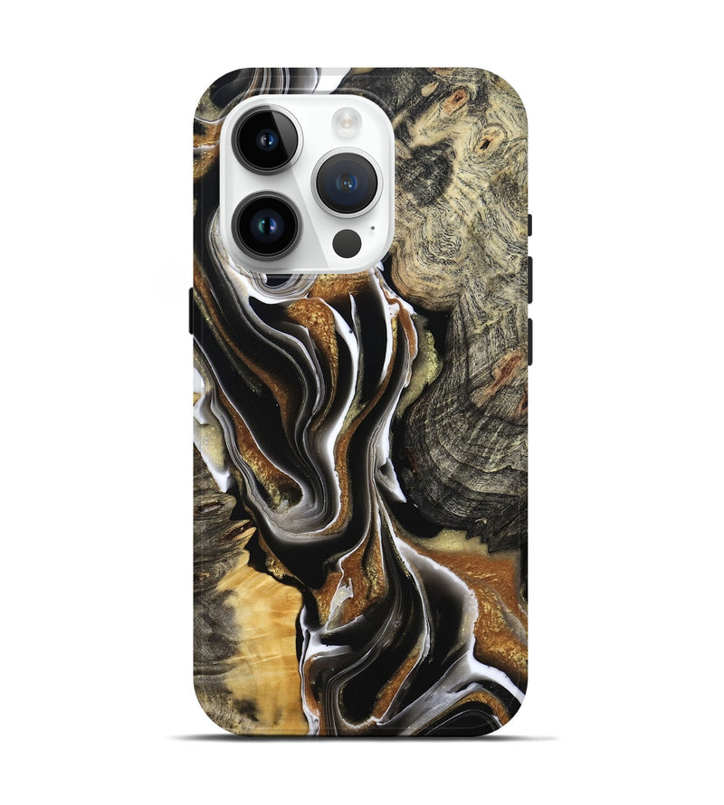 iPhone 15 Pro Wood Live Edge Phone Case - Tamiko (Black & White, 800725)