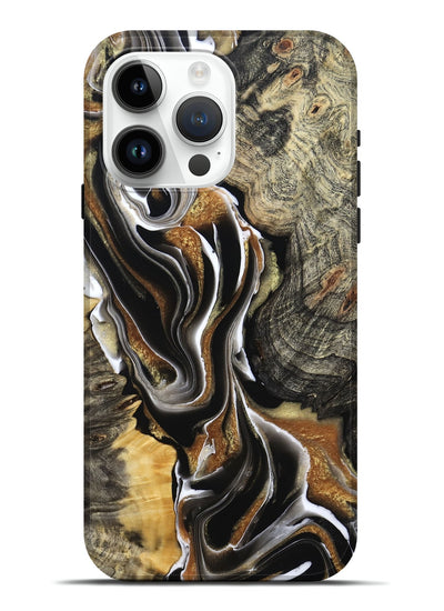 iPhone 15 Pro Max Wood Live Edge Phone Case - Tamiko (Black & White, 800725)