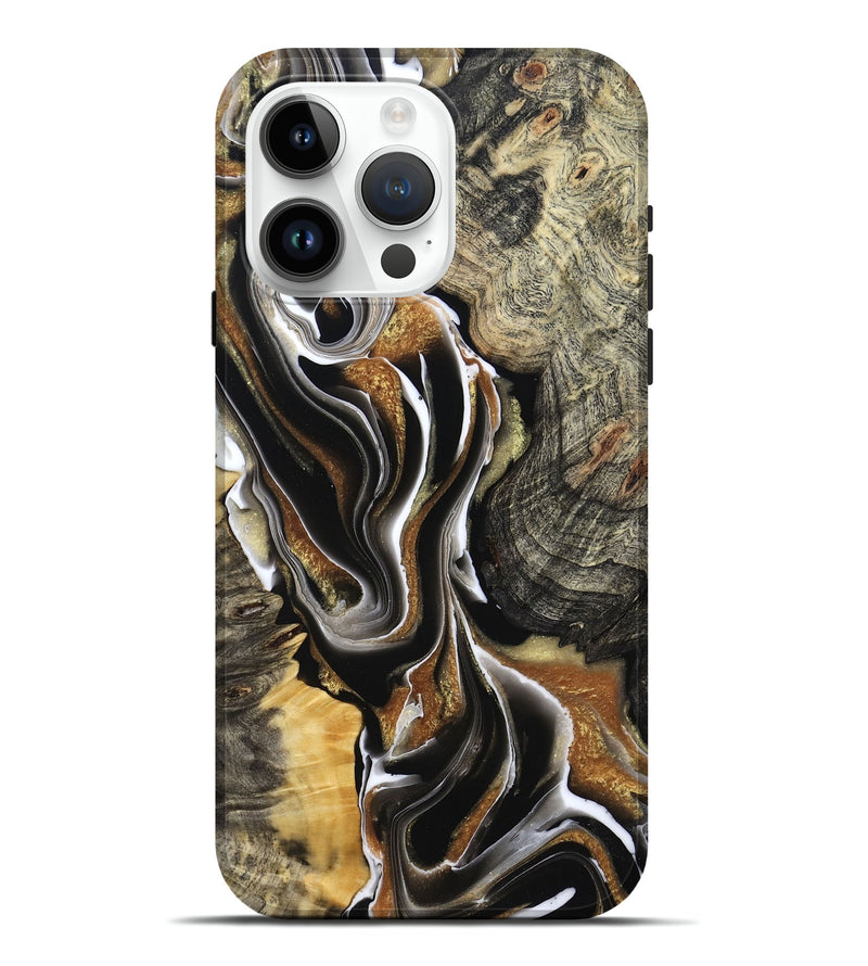 iPhone 15 Pro Max Wood Live Edge Phone Case - Tamiko (Black & White, 800725)