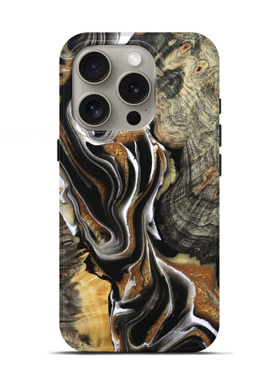 iPhone 16 Pro Wood Live Edge Phone Case - Tamiko (Black & White, 800725)