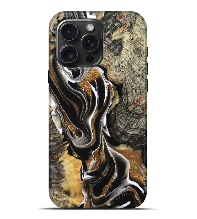 iPhone 16 Pro Max Wood Live Edge Phone Case - Tamiko (Black & White, 800725)