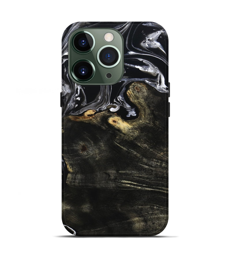 iPhone 13 Pro Wood Live Edge Phone Case - Jett (Black & White, 800726)
