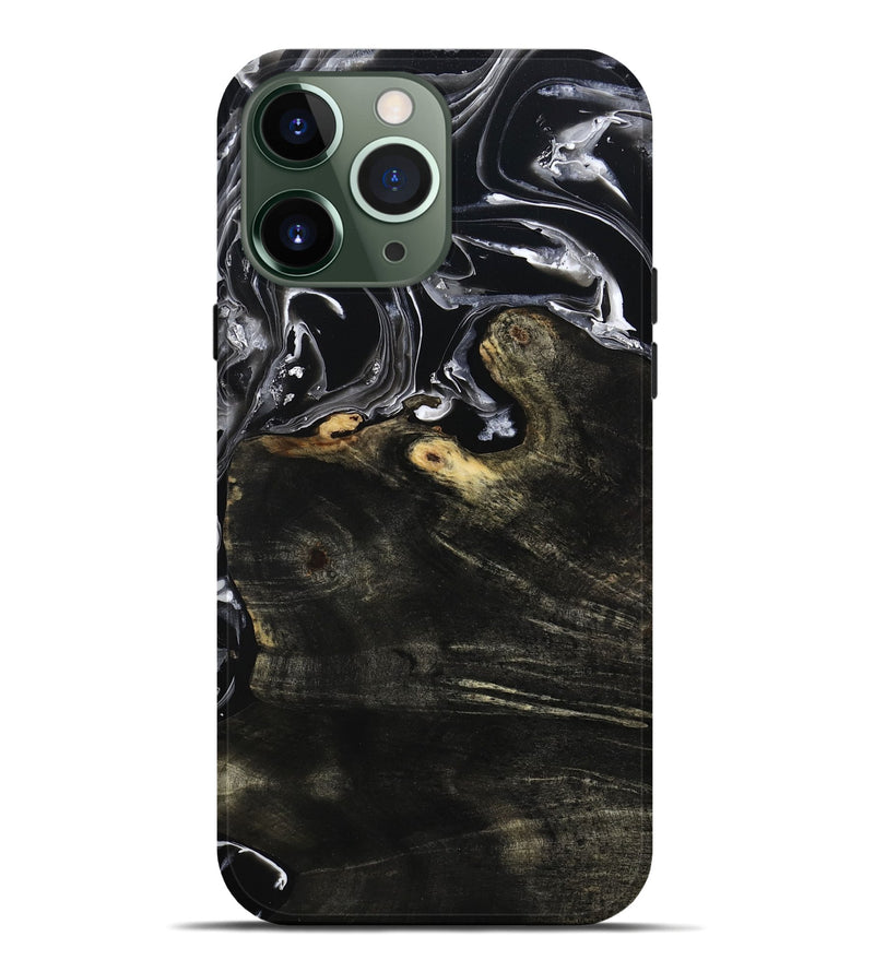 iPhone 13 Pro Max Wood Live Edge Phone Case - Jett (Black & White, 800726)