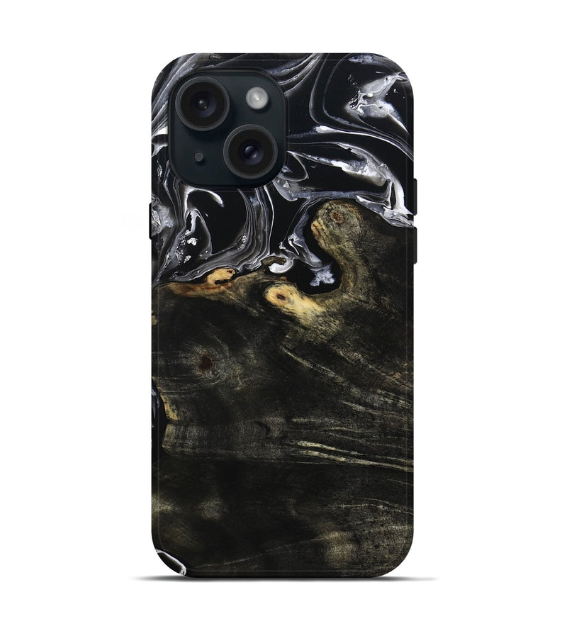 iPhone 15 Wood Live Edge Phone Case - Jett (Black & White, 800726)