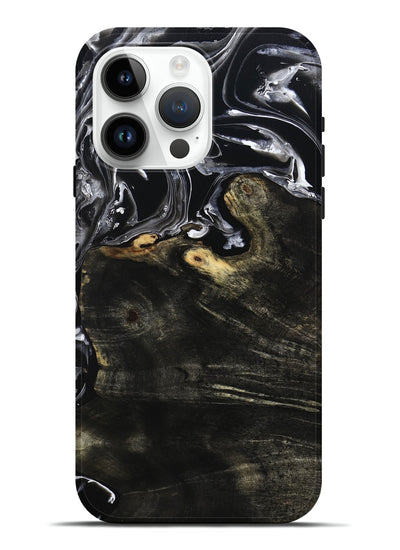 iPhone 15 Pro Max Wood Live Edge Phone Case - Jett (Black & White, 800726)
