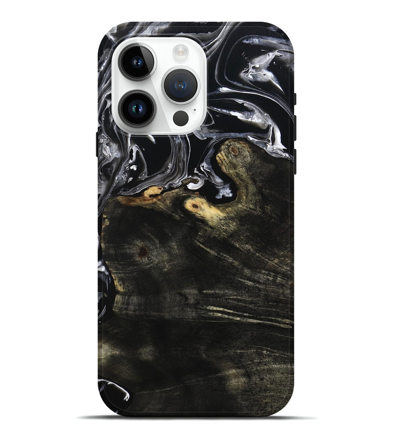 iPhone 15 Pro Max Wood Live Edge Phone Case - Jett (Black & White, 800726)
