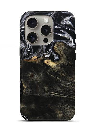 iPhone 16 Pro Wood Live Edge Phone Case - Jett (Black & White, 800726)