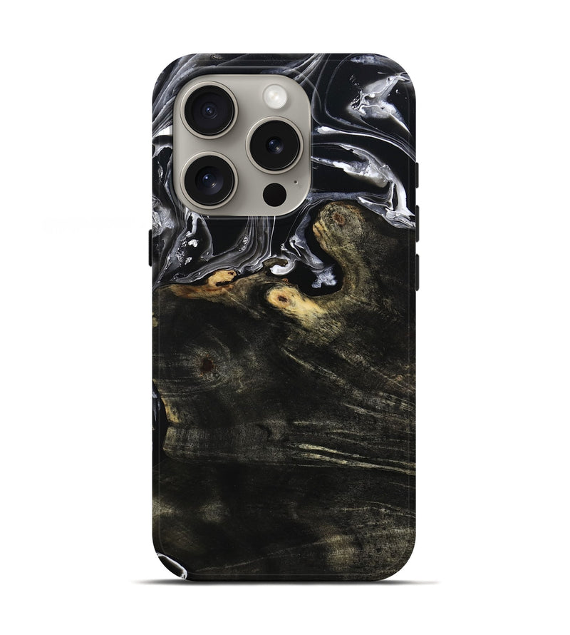 iPhone 16 Pro Wood Live Edge Phone Case - Jett (Black & White, 800726)