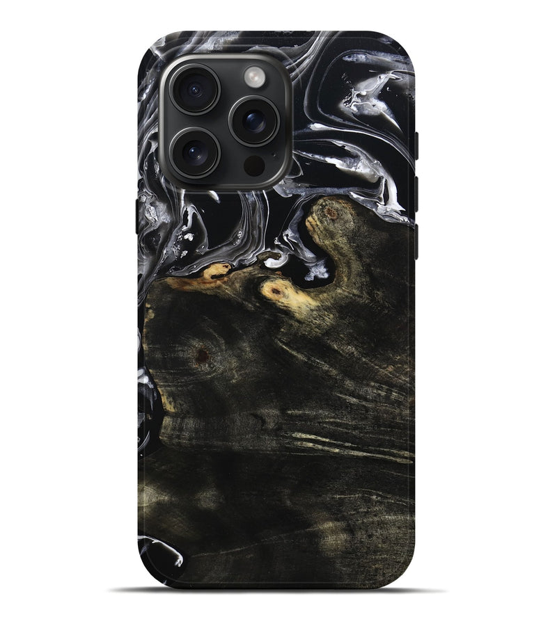 iPhone 16 Pro Max Wood Live Edge Phone Case - Jett (Black & White, 800726)