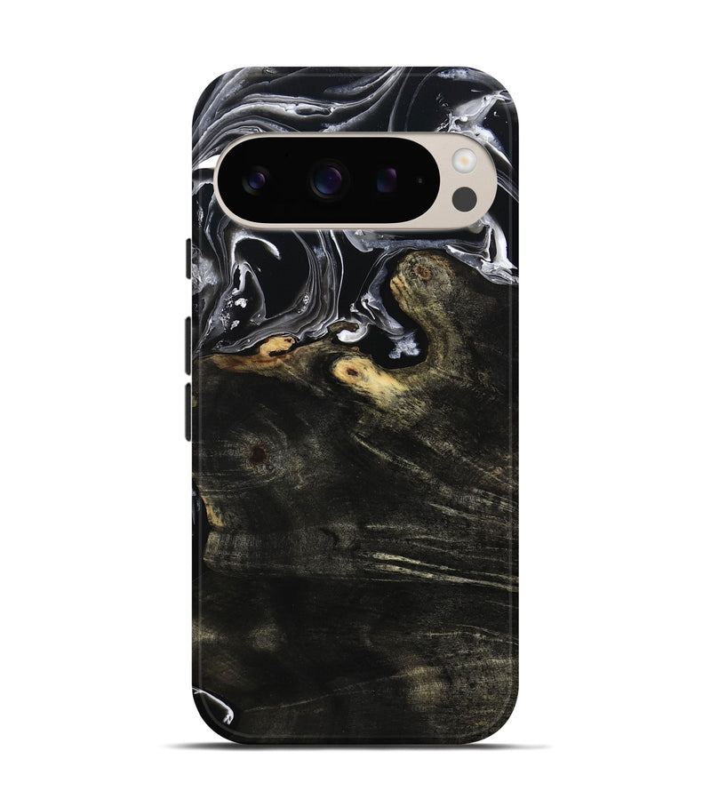 Pixel 9 Pro Wood Live Edge Phone Case - Jett (Black & White, 800726)