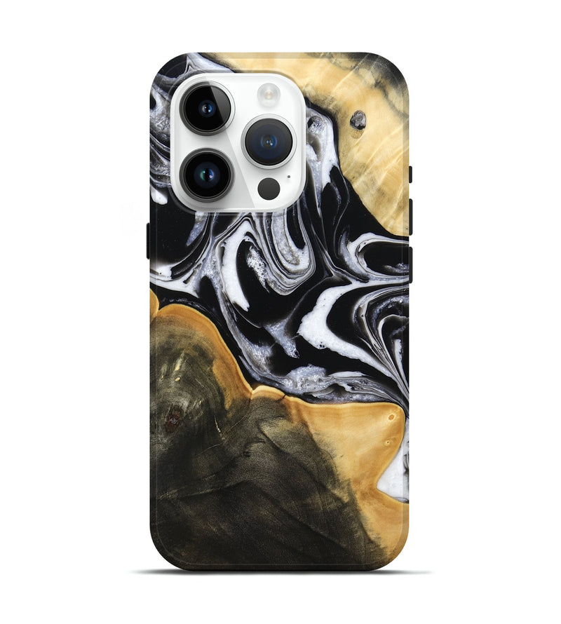 iPhone 15 Pro Wood Live Edge Phone Case - Haley (Black & White, 800730)