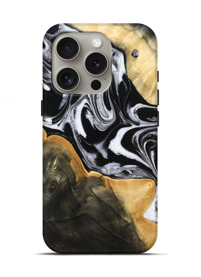iPhone 16 Pro Wood Live Edge Phone Case - Haley (Black & White, 800730)