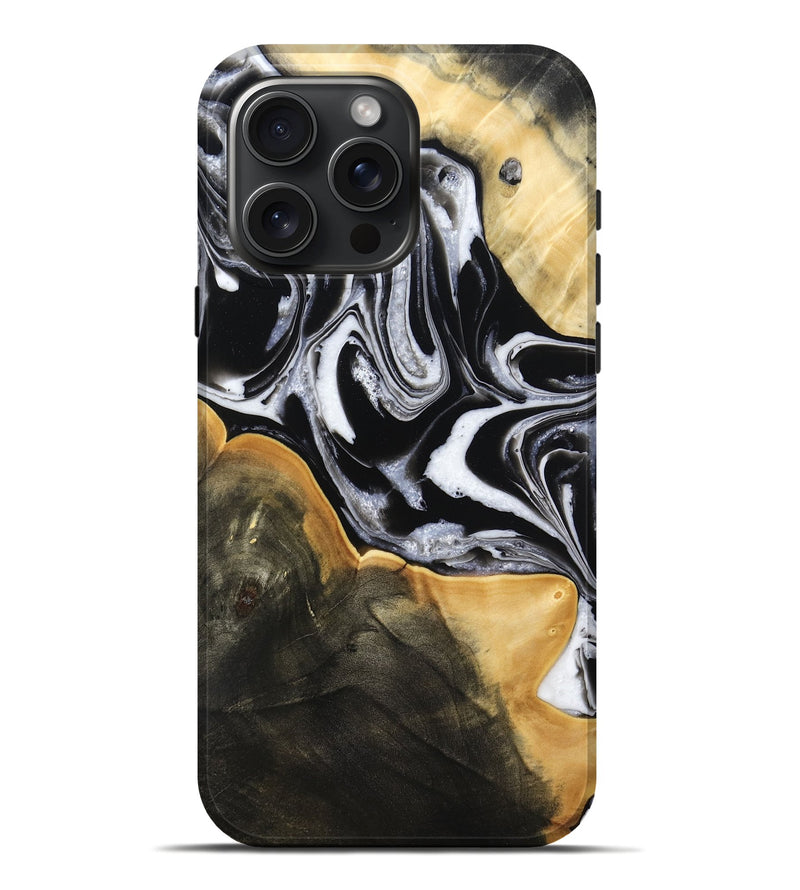 iPhone 16 Pro Max Wood Live Edge Phone Case - Haley (Black & White, 800730)