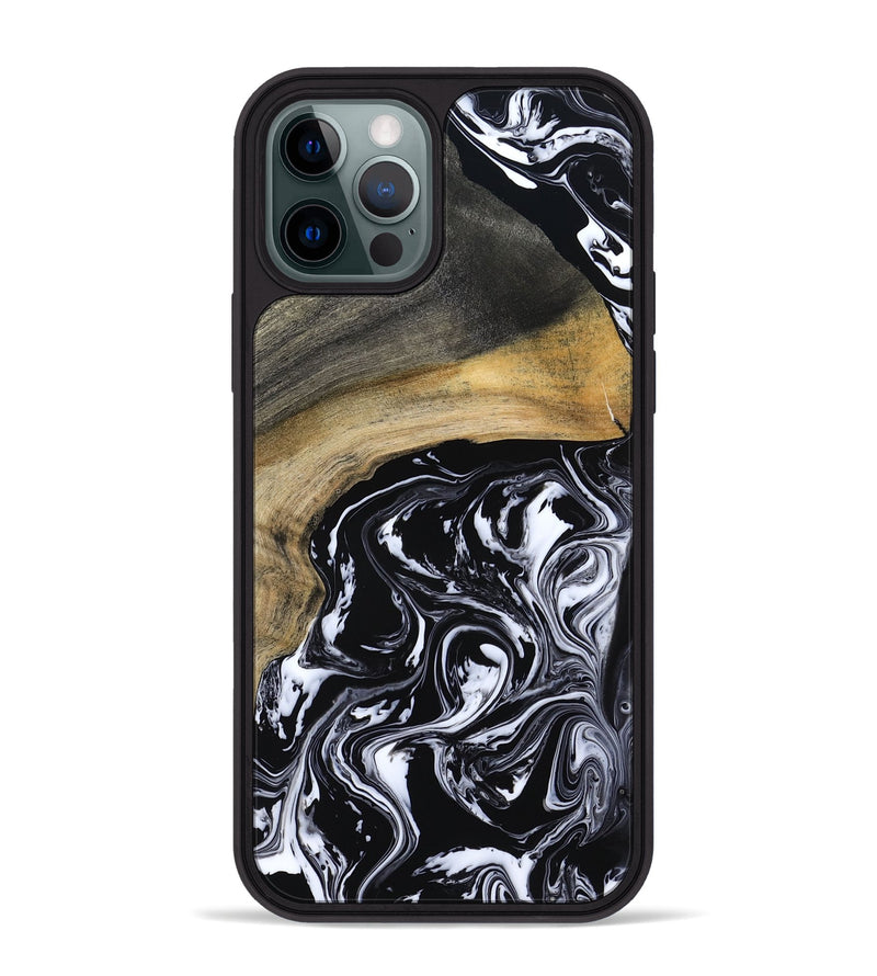 iPhone 12 Pro Max Wood Phone Case - Finley (Black & White, 800733)