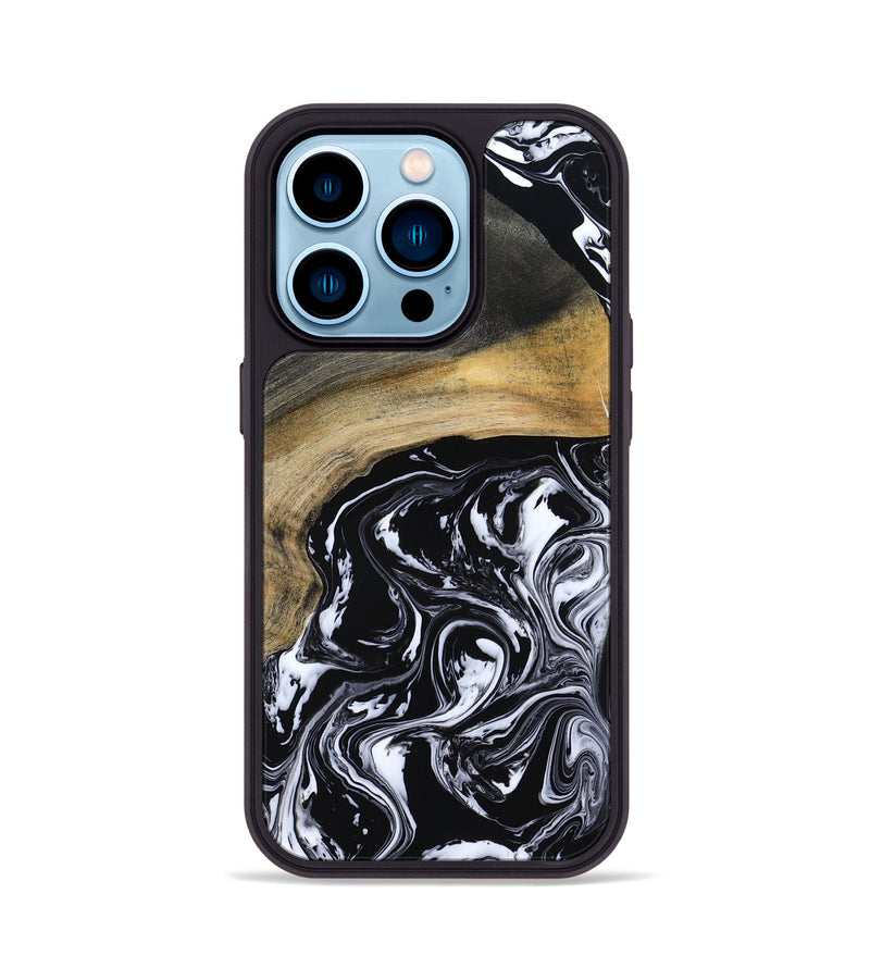 iPhone 14 Pro Wood Phone Case - Finley (Black & White, 800733)