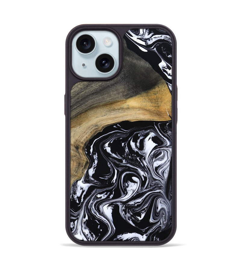 iPhone 15 Wood Phone Case - Finley (Black & White, 800733)