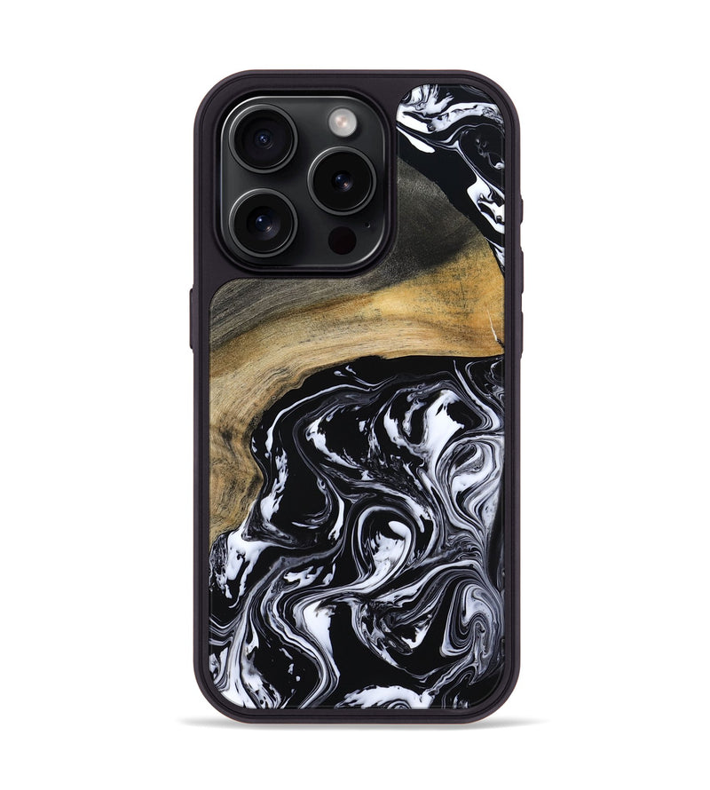 iPhone 15 Pro Wood Phone Case - Finley (Black & White, 800733)