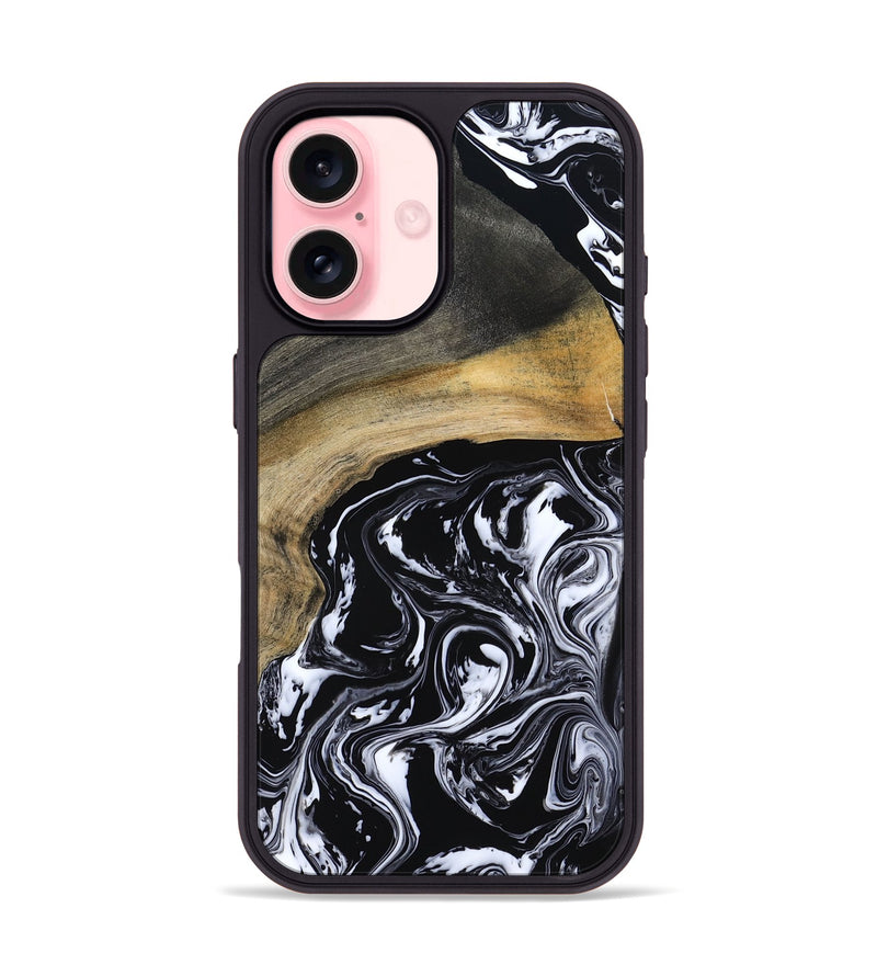 iPhone 16 Wood Phone Case - Finley (Black & White, 800733)