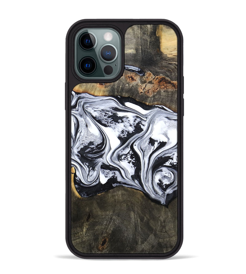 iPhone 12 Pro Max Wood Phone Case - Novah (Black & White, 800750)