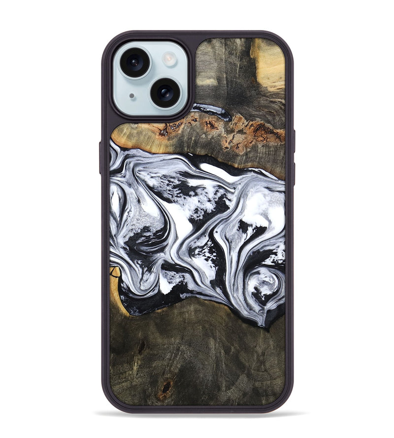 iPhone 15 Plus Wood Phone Case - Novah (Black & White, 800750)