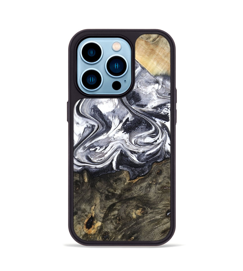 iPhone 14 Pro Wood Phone Case - Latrell (Black & White, 800751)