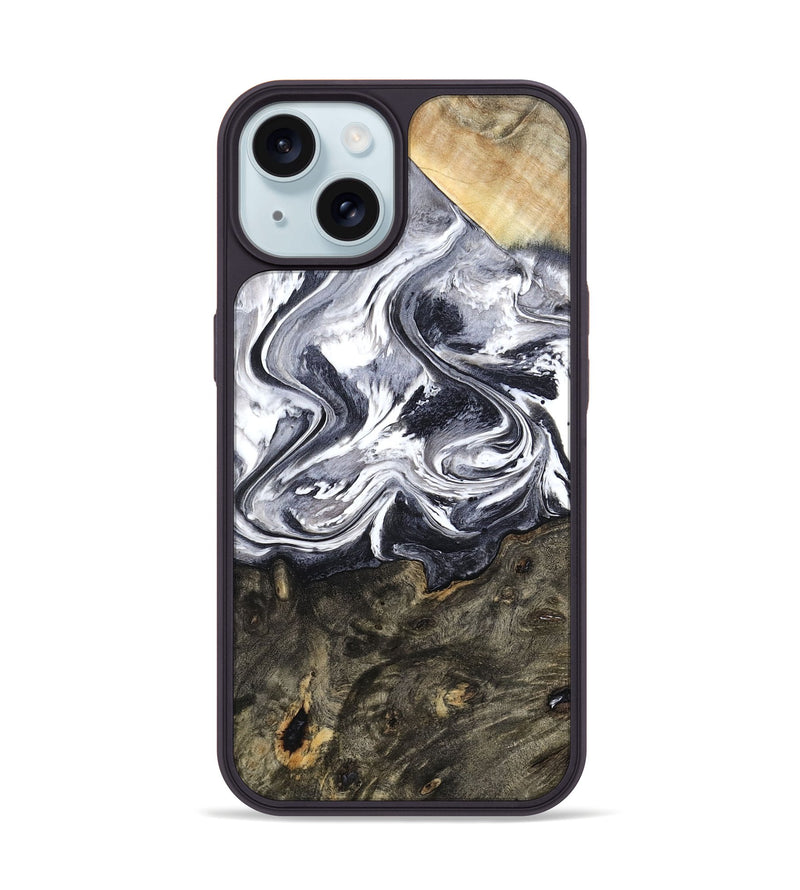 iPhone 15 Wood Phone Case - Latrell (Black & White, 800751)