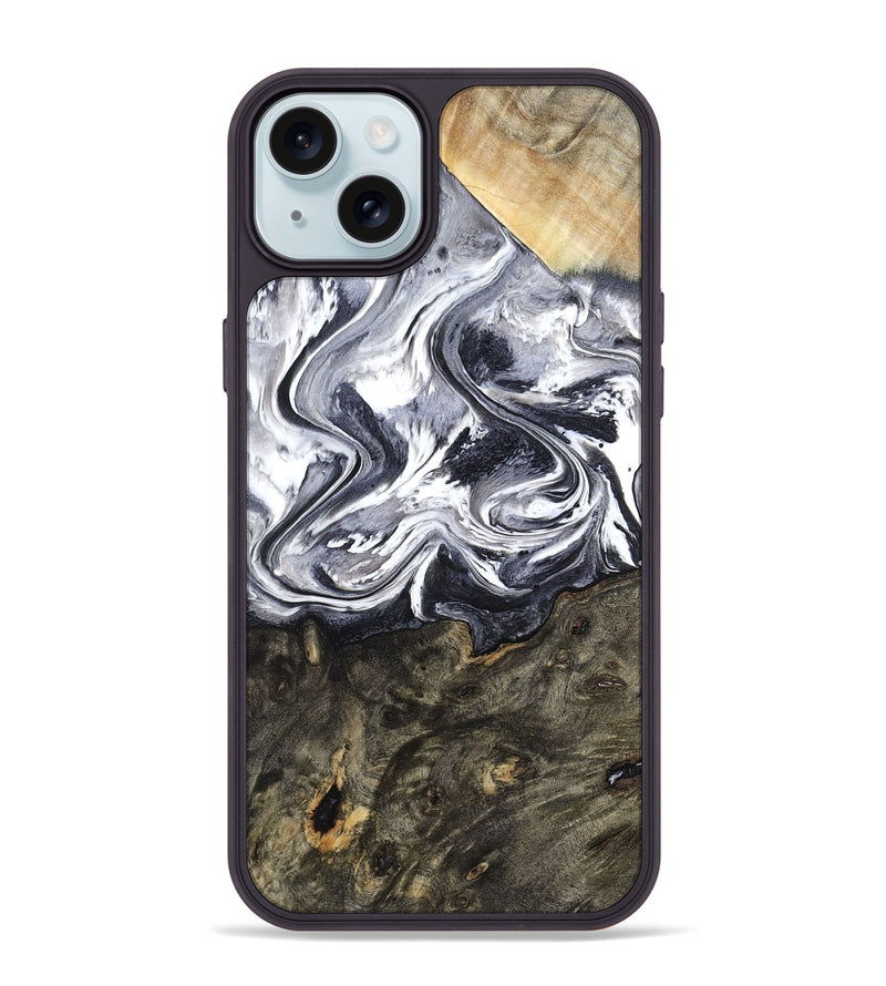iPhone 15 Plus Wood Phone Case - Latrell (Black & White, 800751)