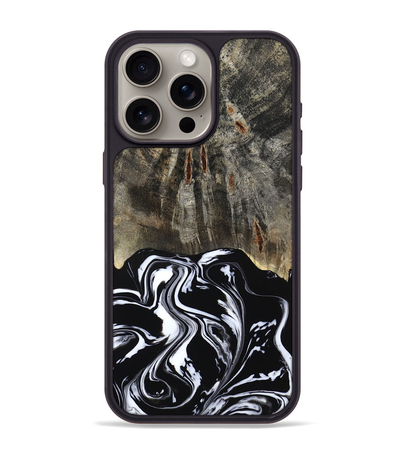 iPhone 15 Pro Max Wood Phone Case - Carlene (Black & White, 800752)