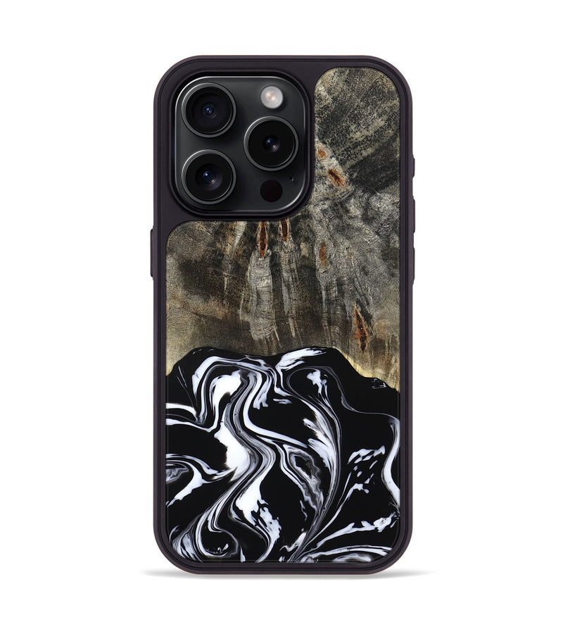 iPhone 15 Pro Wood Phone Case - Carlene (Black & White, 800752)