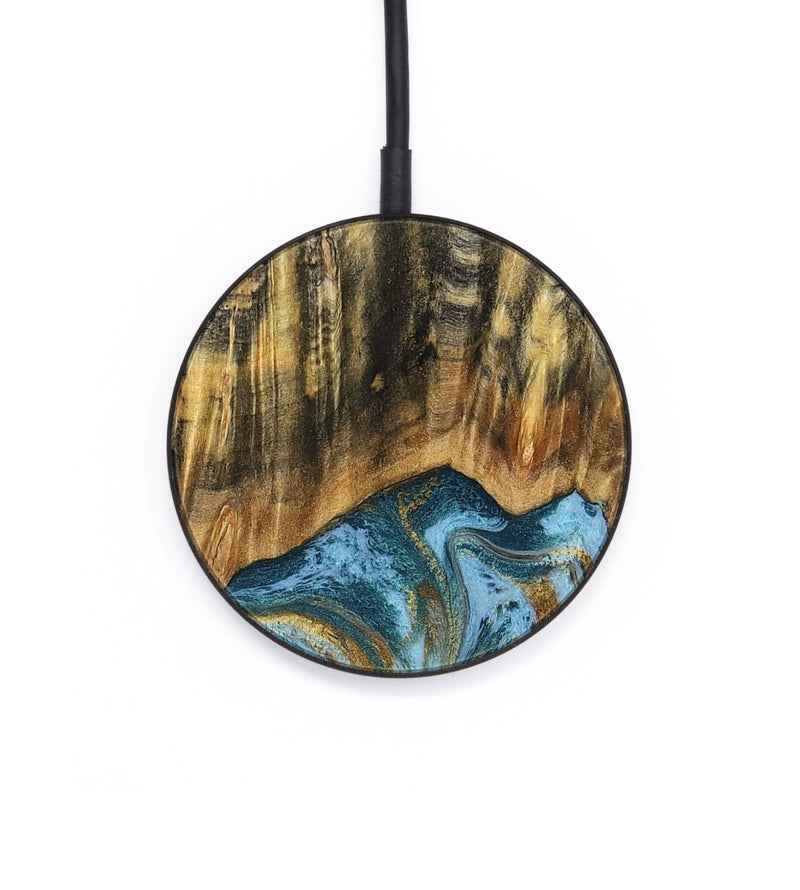 Circle Wood Wireless Charger - Declan (Teal & Gold, 800761)