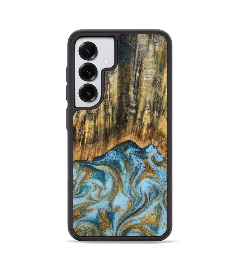 Galaxy S25 Wood Phone Case - Declan (Teal & Gold, 800761)