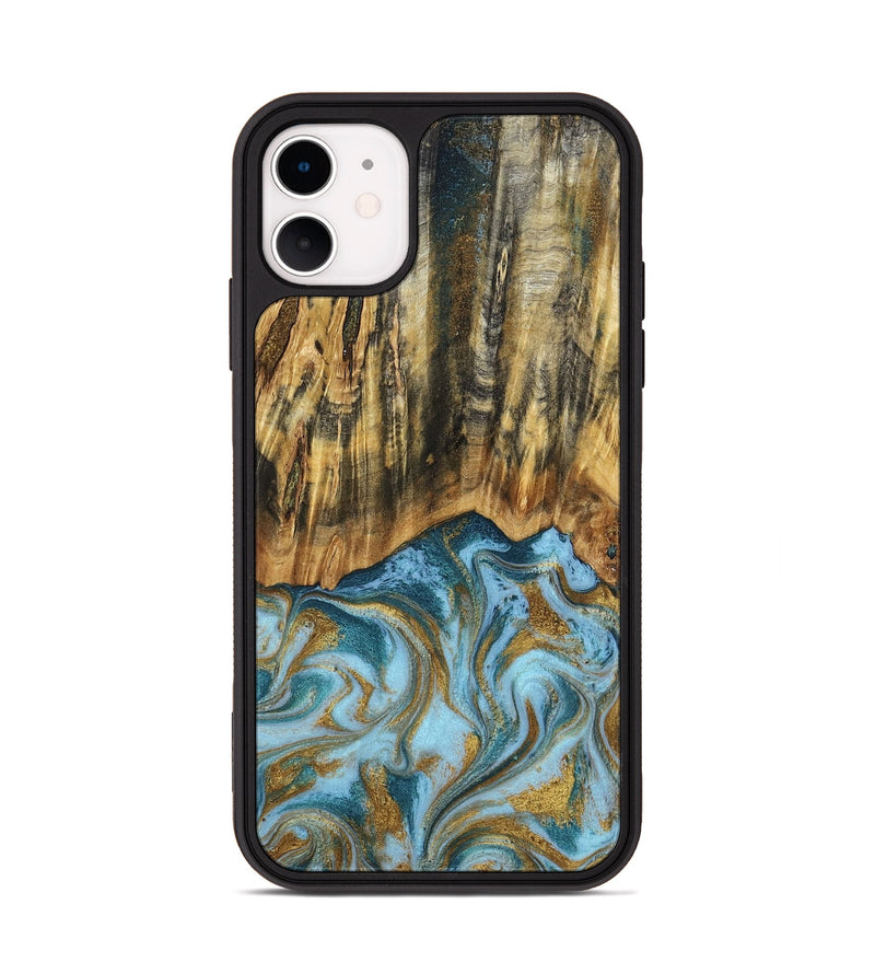 iPhone 11 Wood Phone Case - Declan (Teal & Gold, 800761)