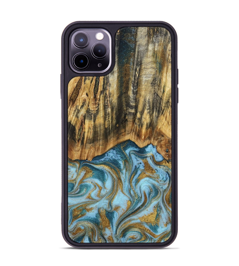 iPhone 11 Pro Max Wood Phone Case - Declan (Teal & Gold, 800761)