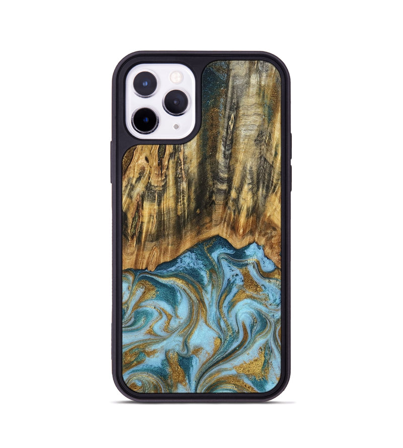 iPhone 11 Pro Wood Phone Case - Declan (Teal & Gold, 800761)