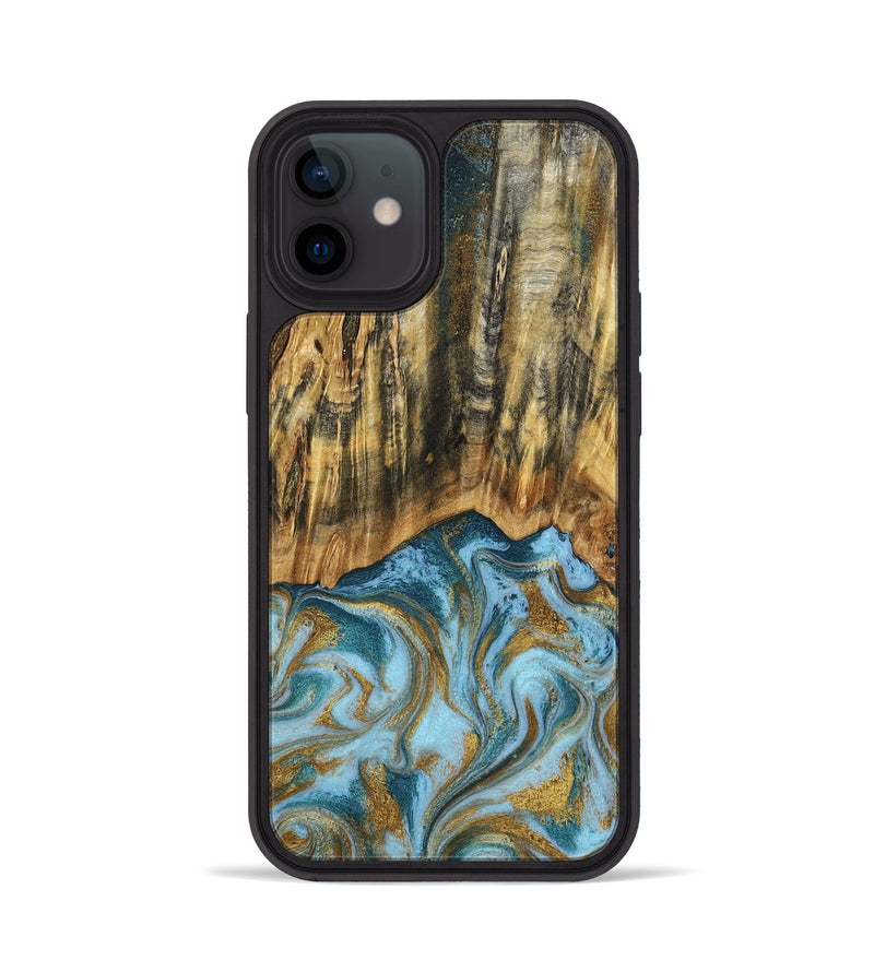 iPhone 12 Wood Phone Case - Declan (Teal & Gold, 800761)