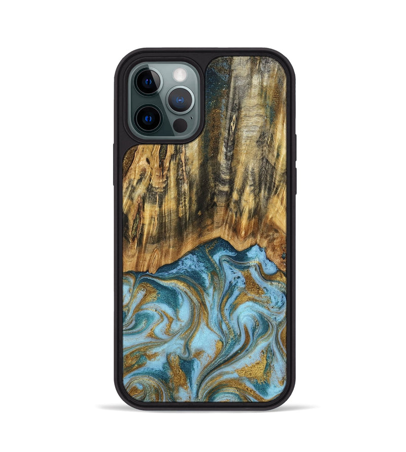 iPhone 12 Pro Wood Phone Case - Declan (Teal & Gold, 800761)