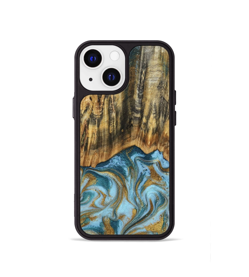 iPhone 13 mini Wood Phone Case - Declan (Teal & Gold, 800761)
