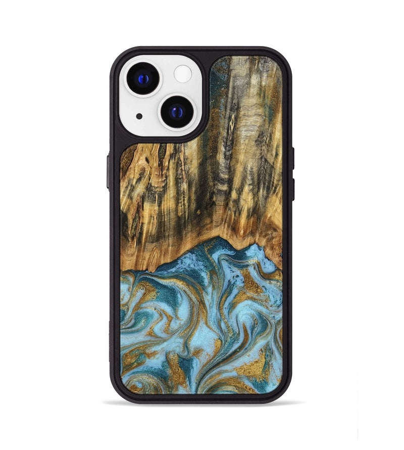 iPhone 13 Wood Phone Case - Declan (Teal & Gold, 800761)