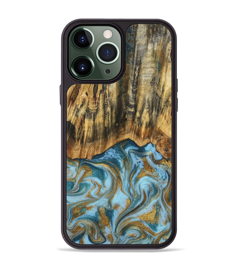 iPhone 13 Pro Max Wood Phone Case - Declan (Teal & Gold, 800761)