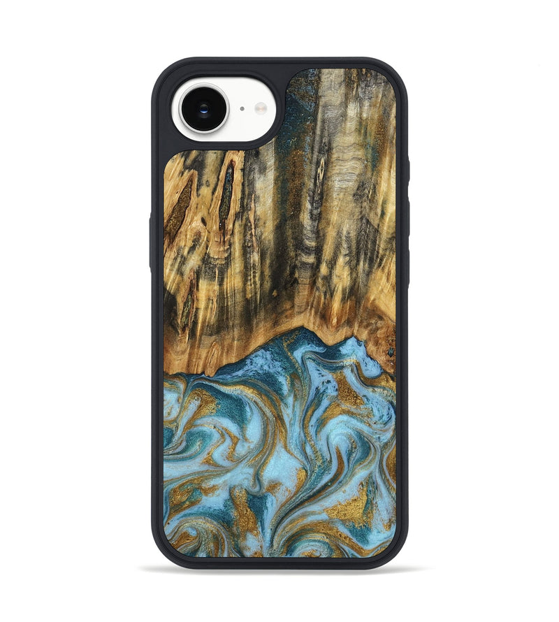 iPhone 16e Wood Phone Case - Declan (Teal & Gold, 800761)