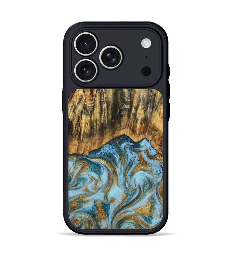 iPhone 17 Pro Wood Phone Case - Declan (Teal & Gold, 800761)