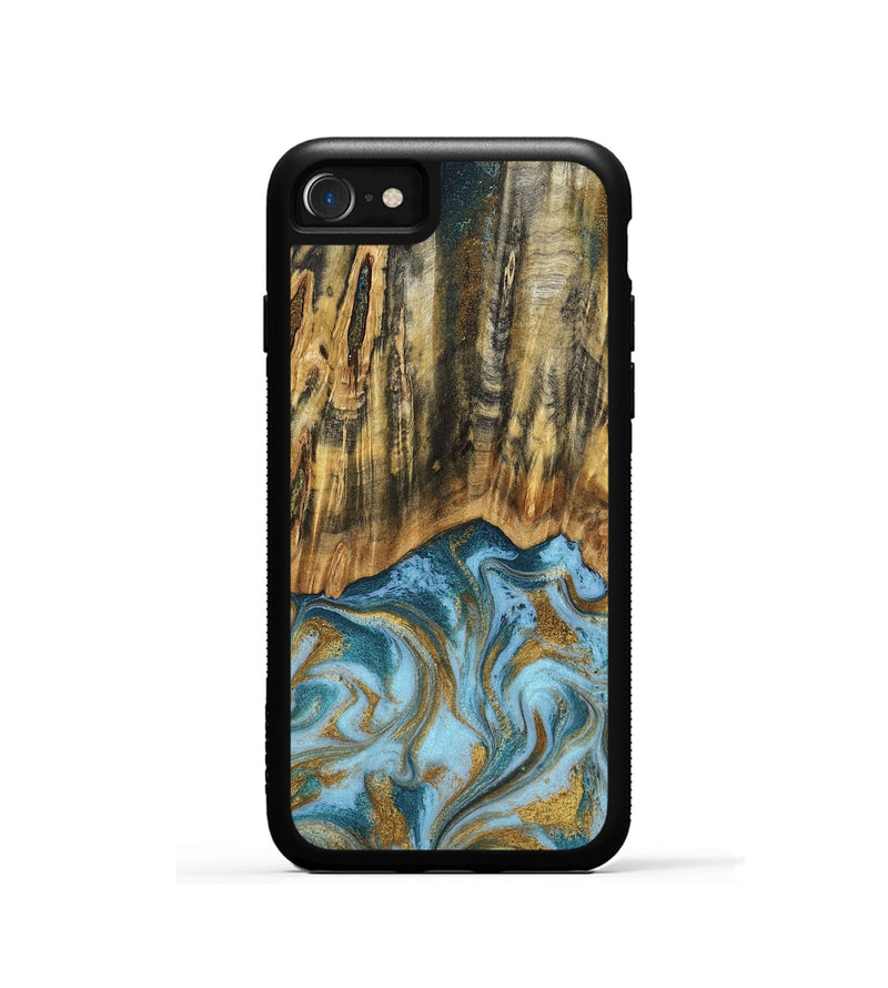 iPhone SE Wood Phone Case - Declan (Teal & Gold, 800761)