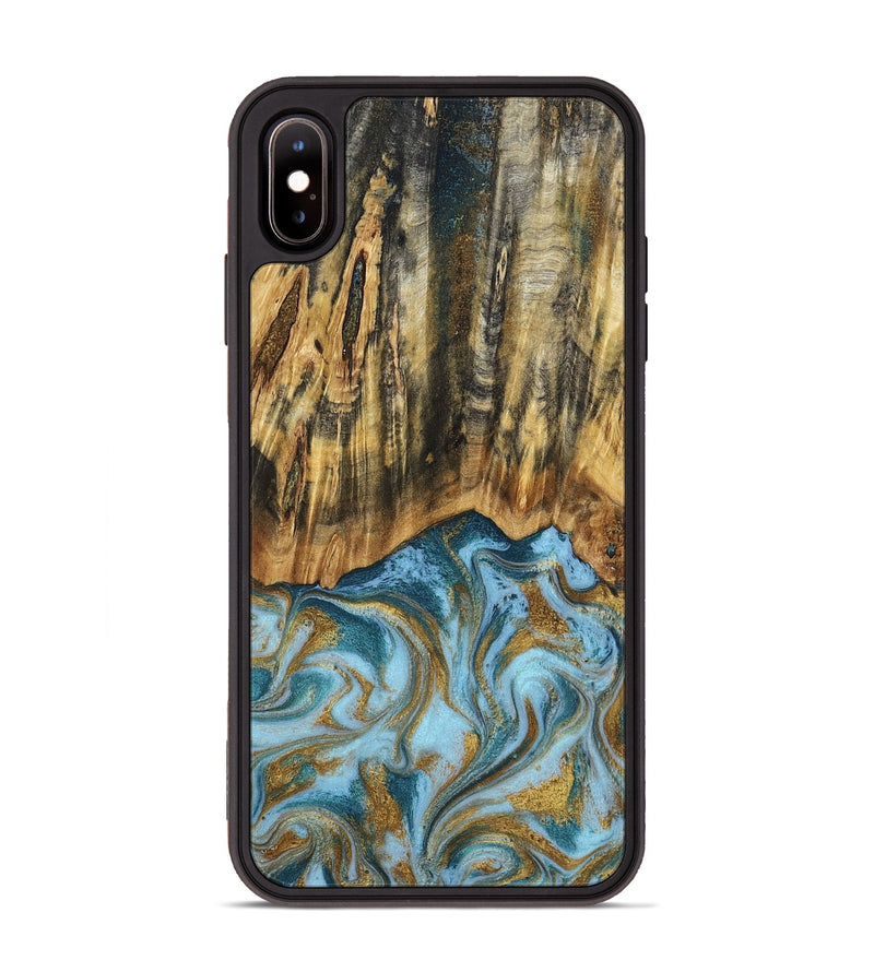 iPhone Xs Max Wood Phone Case - Declan (Teal & Gold, 800761)