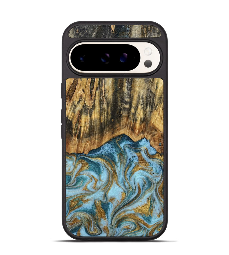 Pixel 9 Pro Wood Phone Case - Declan (Teal & Gold, 800761)