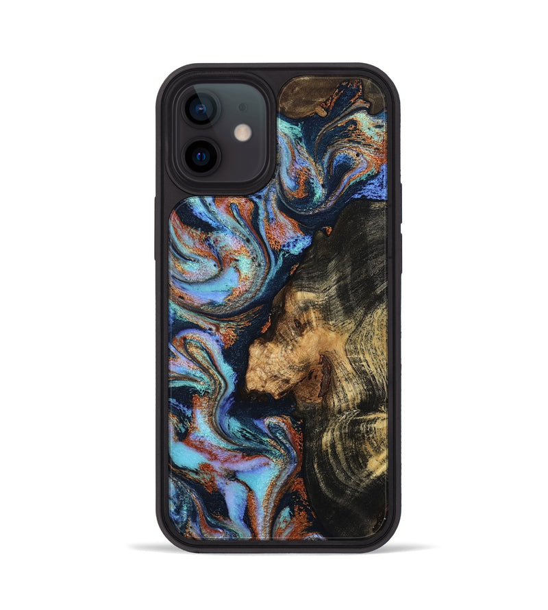 iPhone 12 Wood Phone Case - Loula (Teal & Gold, 800762)