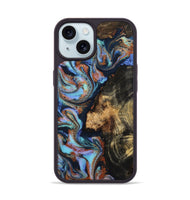 iPhone 15 Wood Phone Case - Loula (Teal & Gold, 800762)