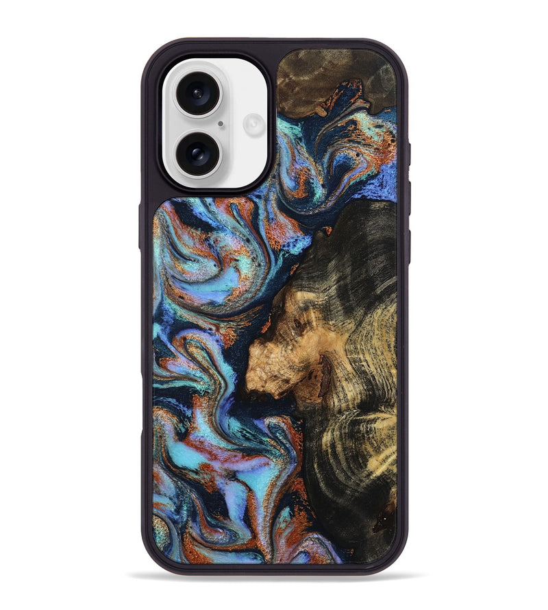 iPhone 16 Plus Wood Phone Case - Loula (Teal & Gold, 800762)
